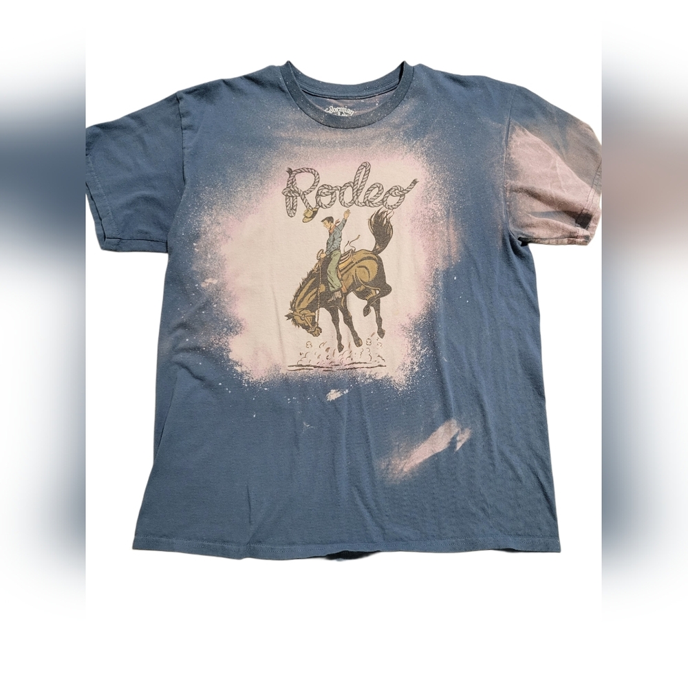 Rodeo Graphic Tee - Blue Pink Bleach Effect